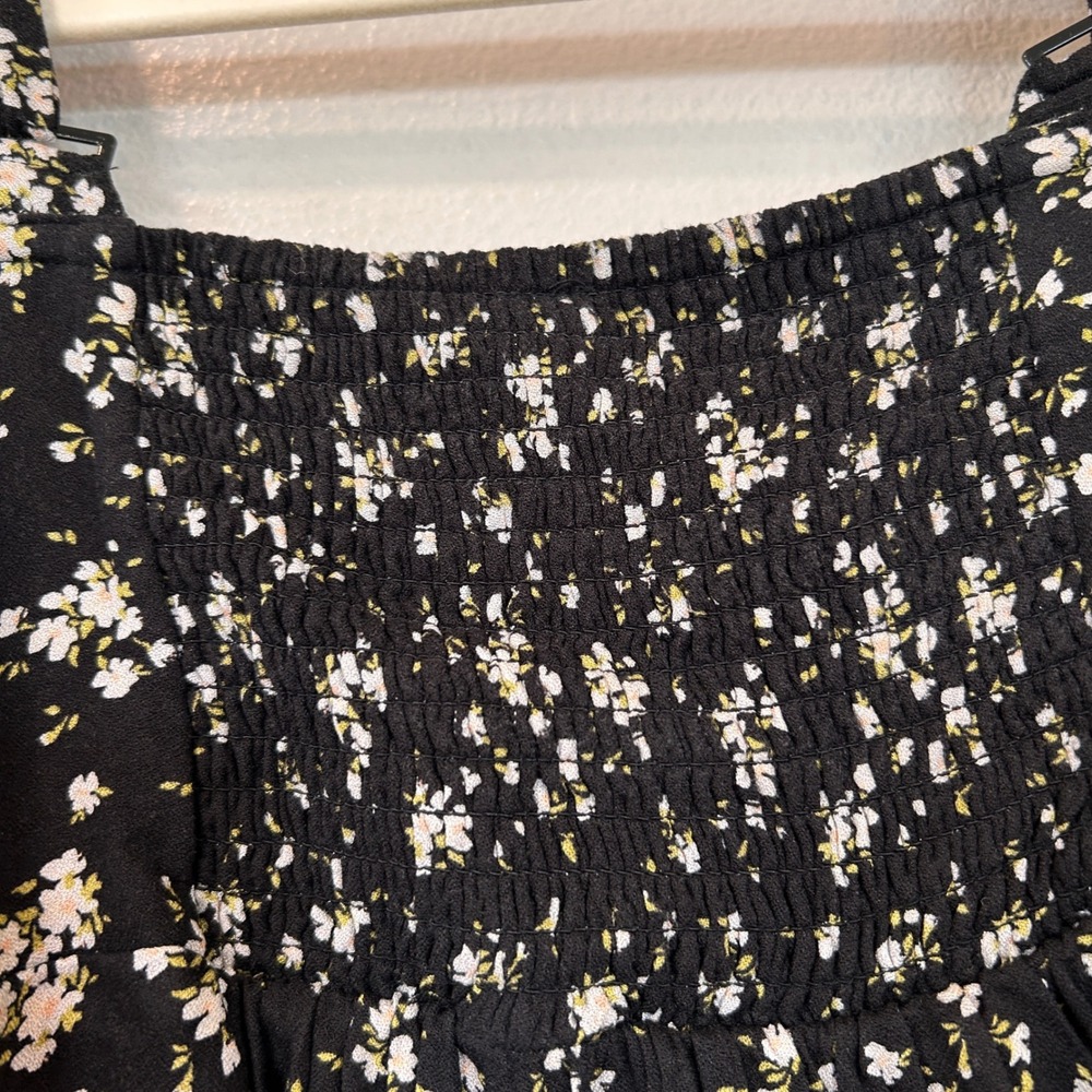 Old Navy Floral Cottagecore Mini Dress Black White Ditsy Smocked Back Small - Picture 7 of 10